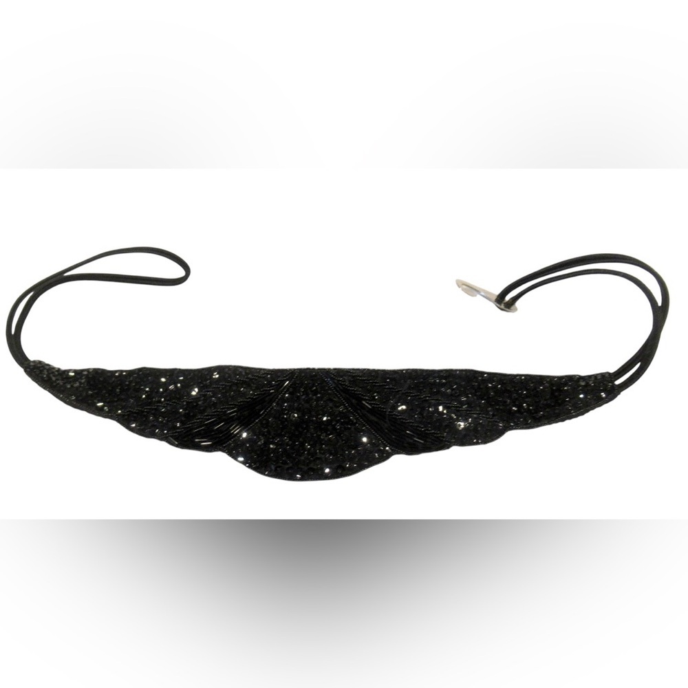 Vintage 80s Milor Cummerbund Black Beaded Belt M/L